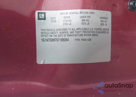 2009 Chevrolet Cobalt z USA, uszkodzony, nr VIN 1G1AT588797188984